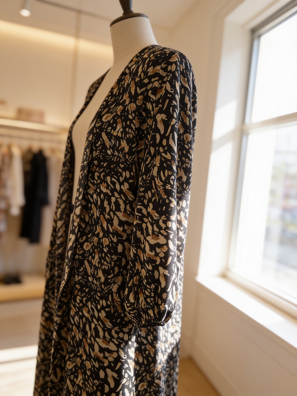 Women’s Black & Beige Printed Swim Coverup - Picture 3 of 6